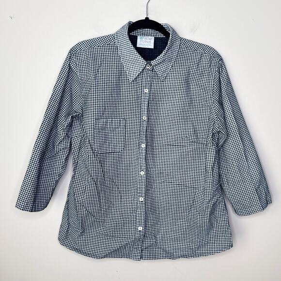 Fresh Produce Gingham‎ Plaid Black & White Button Up 3/4 Sleeve Shirt Size XL - Picture 1 of 9